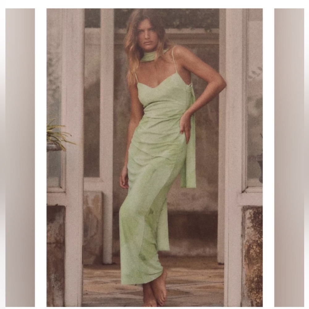 Zara Tulle Midi Mint Green Scarf Women's Dress